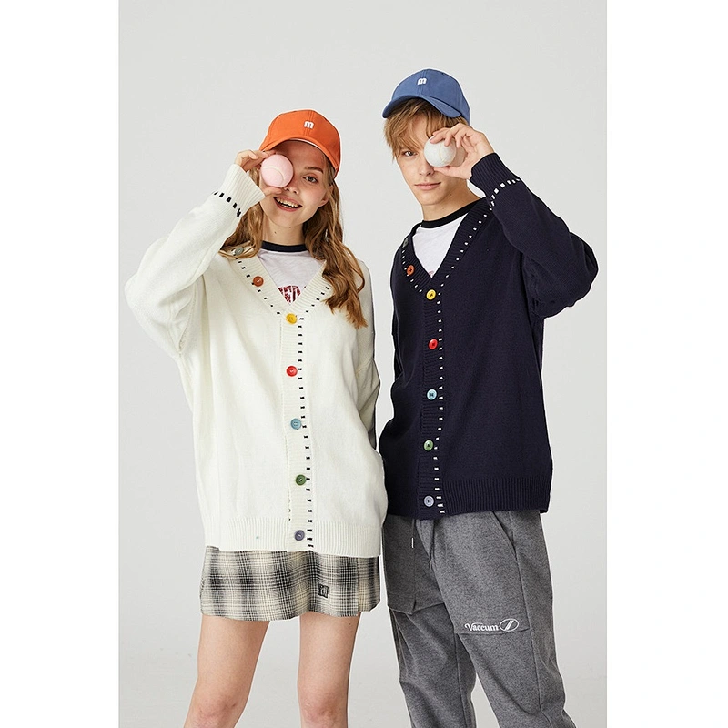 Custom wholesale printed logo knitwear couple thin sweater with buttons pullover sweater women