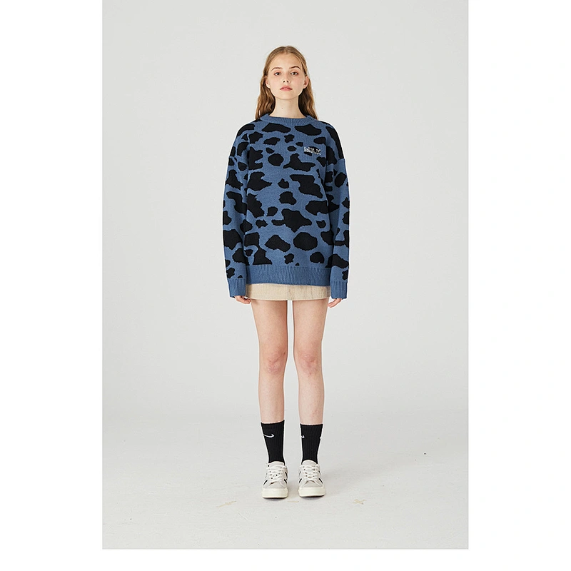 Wholesale long sleeve knitted men sweater pullover jacquard round neck customize unisex pullover acrylic sweaters