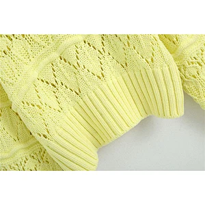 Women's Fashion Casual  Buttons Cropped Knitted Cardigan Sweater Puff Sleeve knitwear