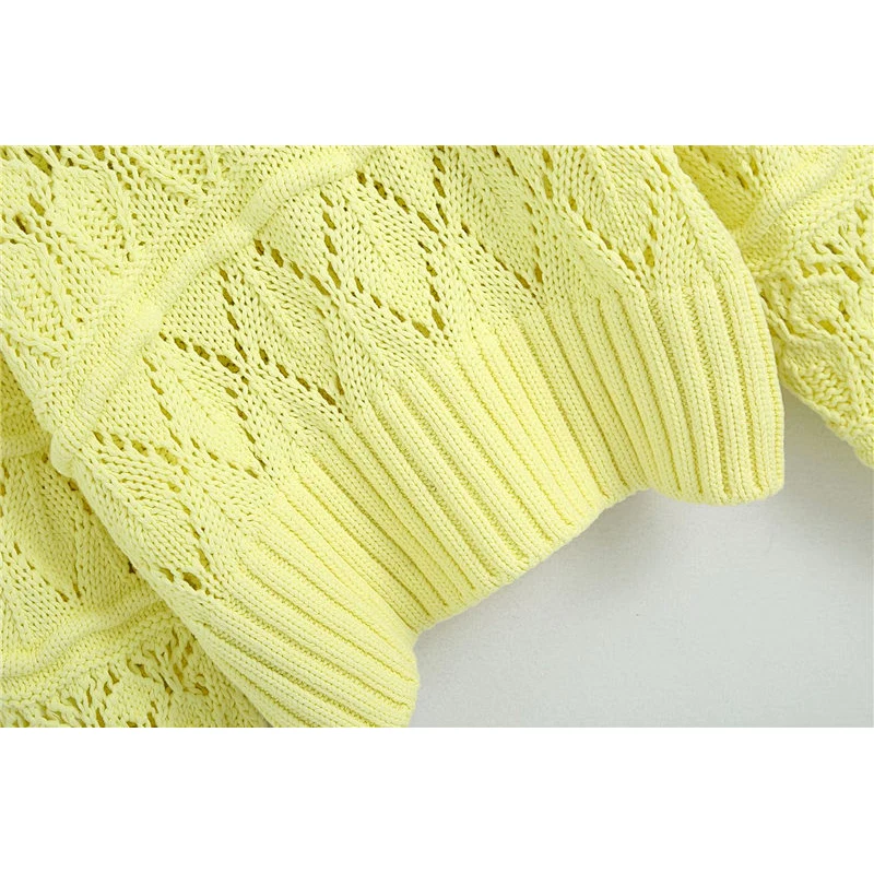 Women's Fashion Casual  Buttons Cropped Knitted Cardigan Sweater Puff Sleeve knitwear
