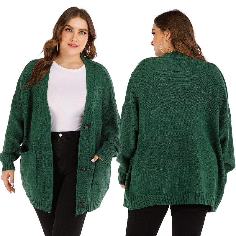 Winter pocket fashion jacket solid color plus size women cheap casual korean cardigan sweaters long loose oversized custom
