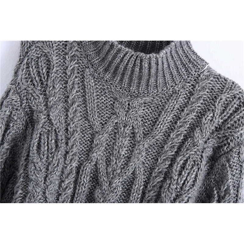 Asymmetric Cropped Cable-knit custom turtleneck crop top sweater woman warm Knitted sweater