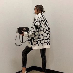 women winter designer oversized sweater dress long sleeve leopard turtleneck sweater set women