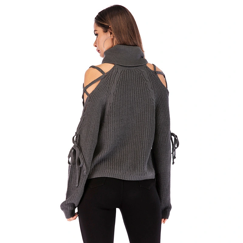 Autumn turtleneck pullover lady sexy strapless knit women sweaters