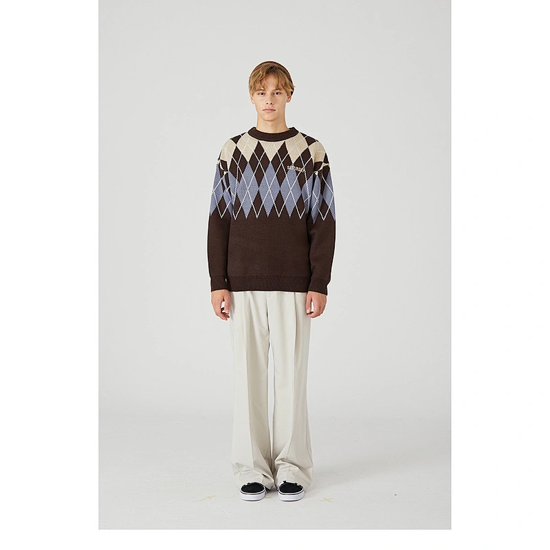 Custom women fall rib-knit long sleeve pullover sweater acrylic jacquard men embordered knitted sweater