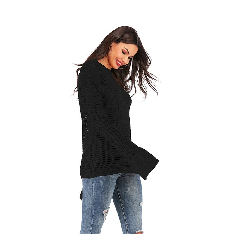Round neck new plus size knitwear fashion apparel trumpet sleeve sweater