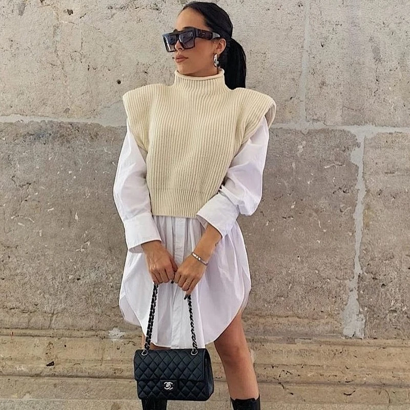 Autumn clothing for women cozy highneck sweater tops streetwear short sweater vest for women