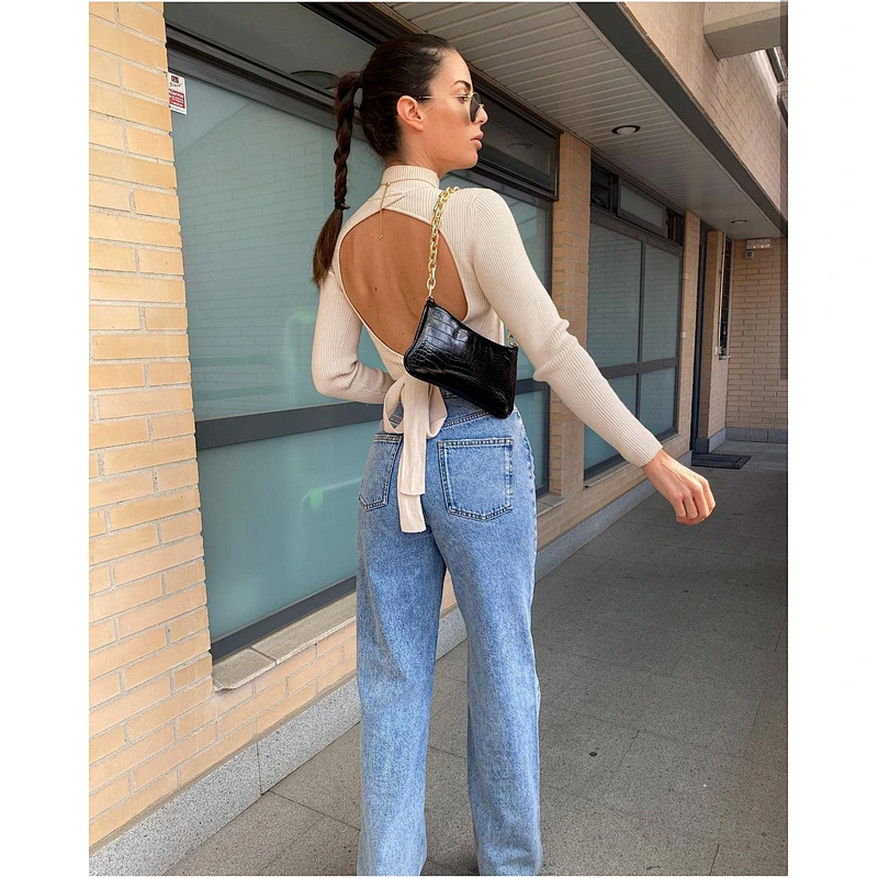Winter fashion ladies long sleeve backless sweater knitting crop tops knitted sweater for women