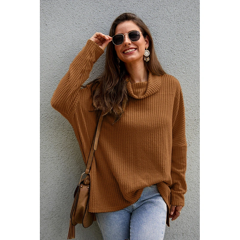 Women sweaters pure color loose knitwear casual simple style turtleneck knit sweater wholesale custom