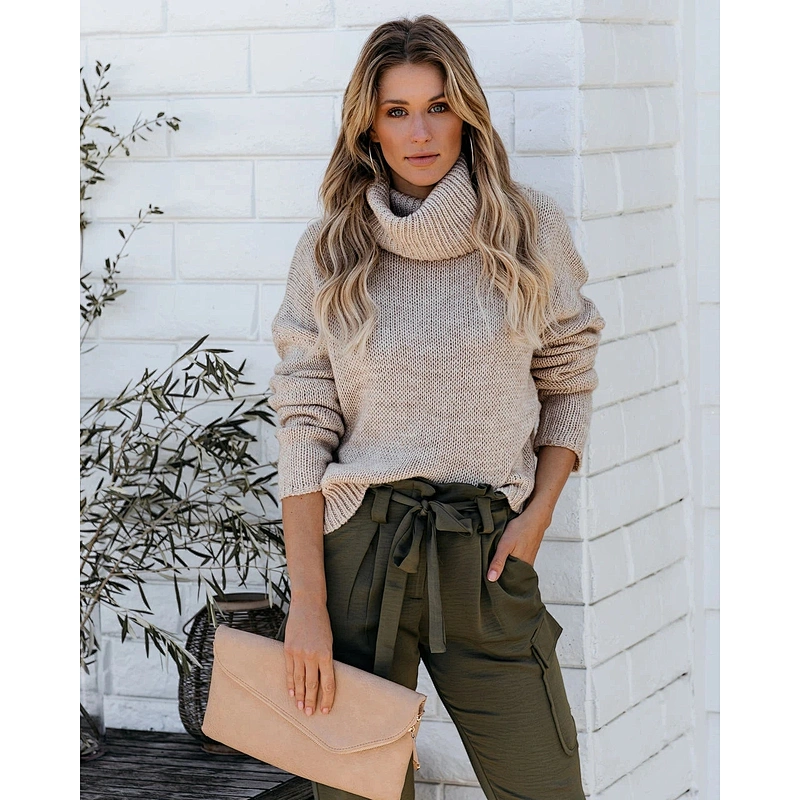 Women fashion clothes turtleneck pullover sweater crew neck casual sweater