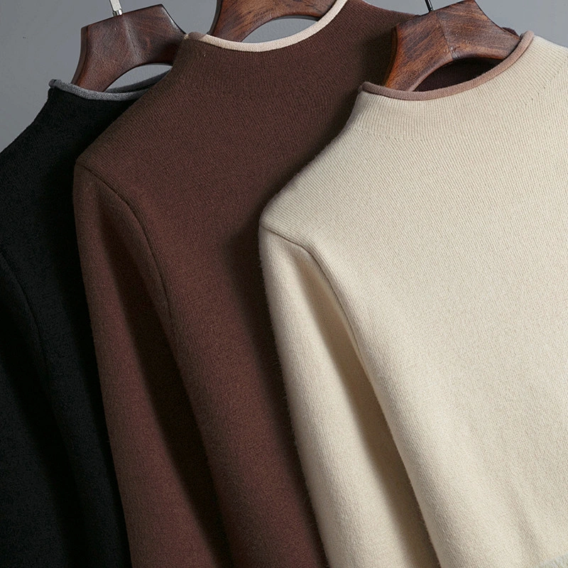 Winter new women's Korean sweater pullover knit sweater fluffy knitted crew neck solid color velvet thick basic sweater