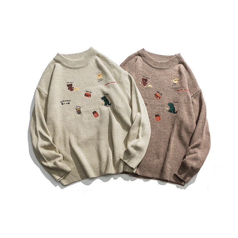 Korean couple clothes men autumn knitted pullover sweater custom loose embordered knit acrylic sweater