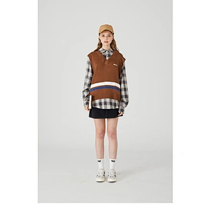 Wholesale Men high qulity fall knitted sweater new plaid t-shirts custom knit sweater vest