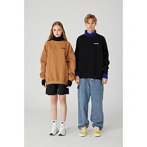 Wholesale custom high quality embroidered men turtleneck stock pullover women knitted oversized hoodie