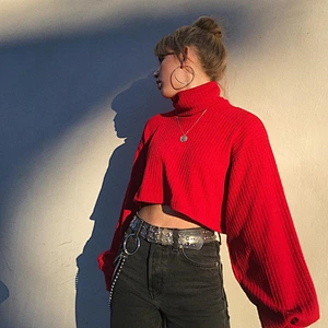 Winter fashion long sleeve high neck casual girl crop sweater for women
