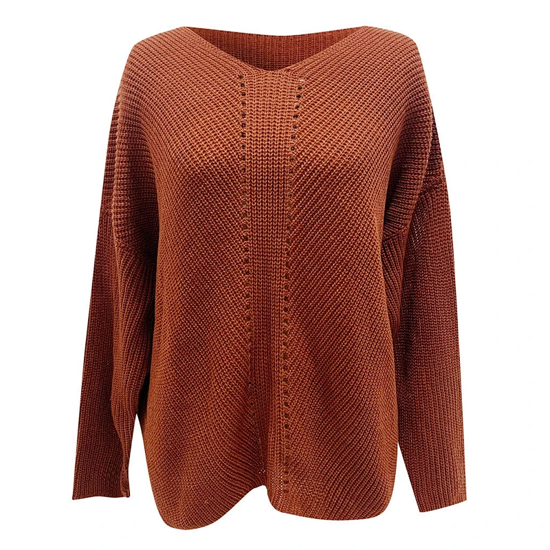 Large size V-neck pullover women clothes fashion leisure  loose knitted sweater