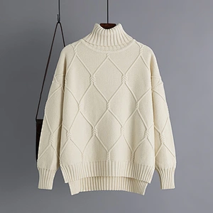 High neck fashion new turtleneck warm sweater loose pullover plus size knit sweater for women