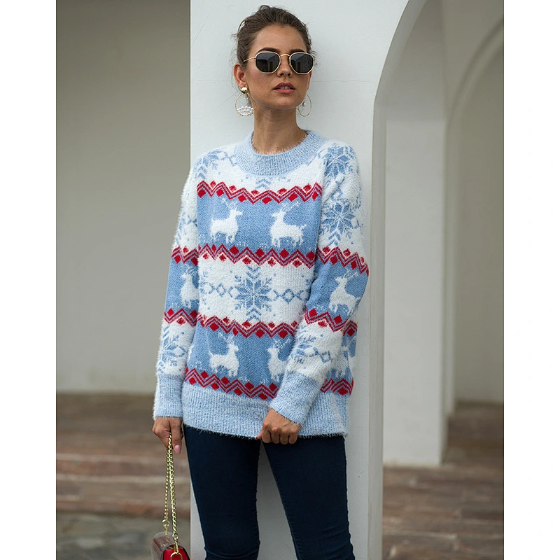 Christmas women fall winter snowflake fawn girl pullover sweaters