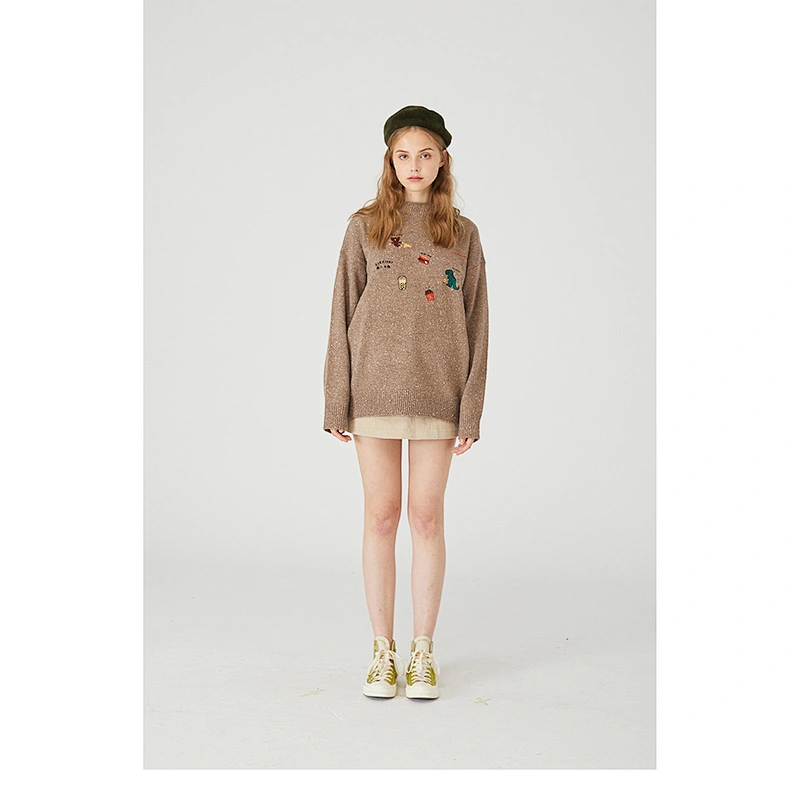 Korean couple clothes men autumn knitted pullover sweater custom loose embordered knit acrylic sweater