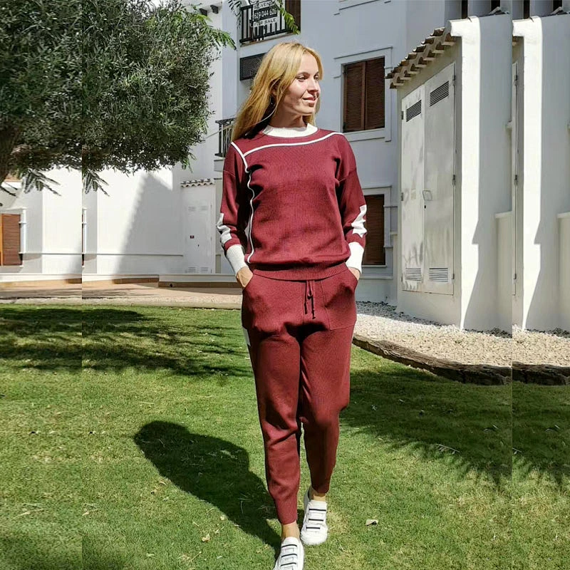 Long two piece sweater sets women clothing knit casual women two piece sweater set