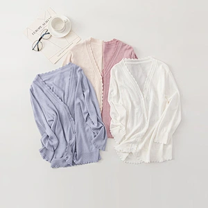 Wholesale elegant V neck lady thin knitted casual sweaters cardigan for women