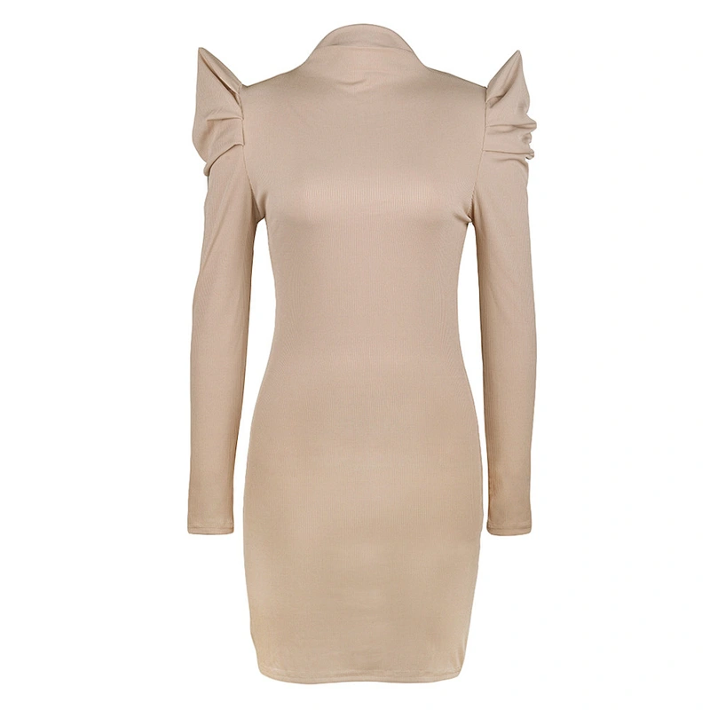 Women sexy puff sleeve khaki sweater dress bodycon long sleeve knit sweater dress