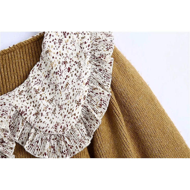 Patchwork Ruffled knit crop sexy woman sweater women casual fashion new turtle neck knitted sweater