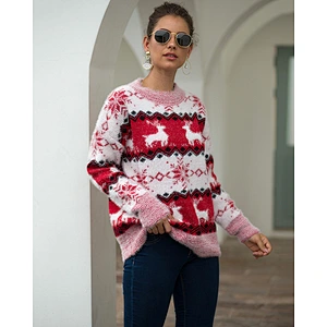 Christmas women fall winter snowflake fawn girl pullover sweaters