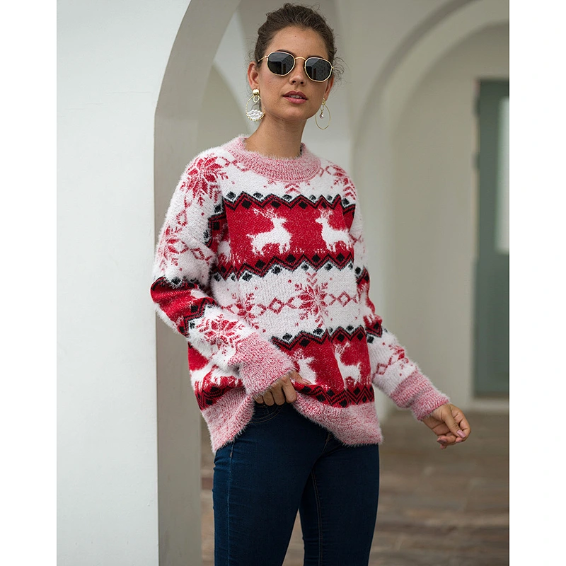 Christmas women fall winter snowflake fawn girl pullover sweaters