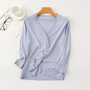 Wholesale elegant V neck lady thin knitted casual sweaters cardigan for women