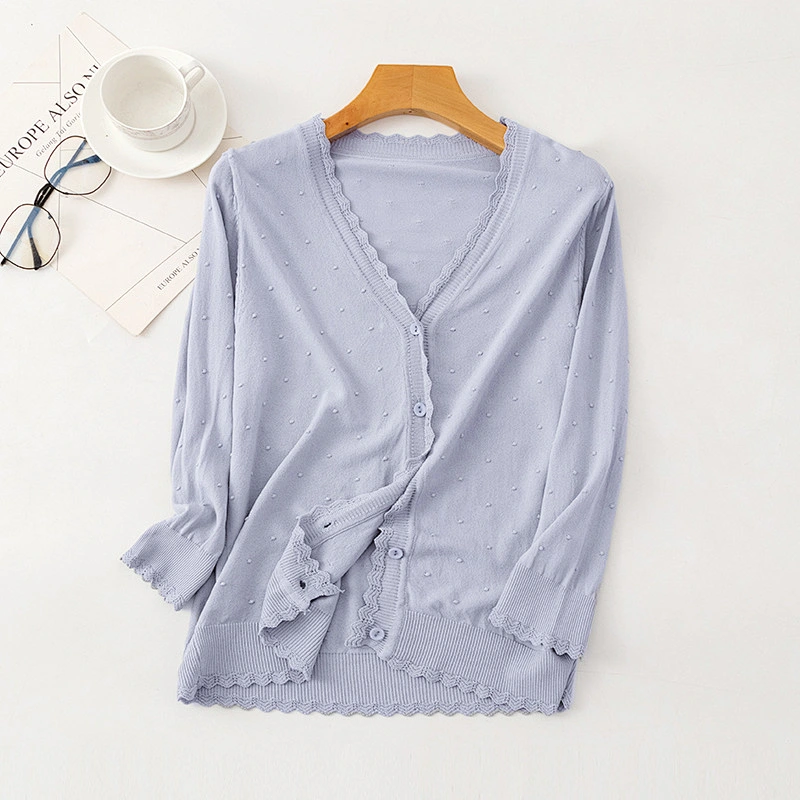 Wholesale elegant V neck lady thin knitted casual sweaters cardigan for women