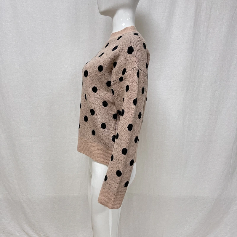 Winter long-sleeved polka-dot jacquard knitted sweater for ladies