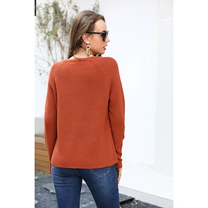 Hot sale women plain v neck pullover sweater fashion casual knitwear for lady vintage sweater