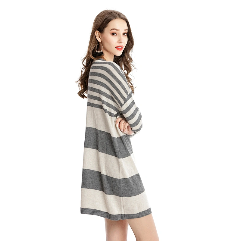 Spring new women clothing loose knitwear fashion stripe T-shirt dress ropa mujuer
