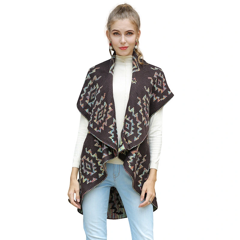 Knitted cardigan autumn new jacquard ladies jacket sleeveless cape shawl sweater