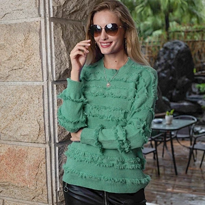 Ladies European style knit sweater pullover women loose tassel knitwear