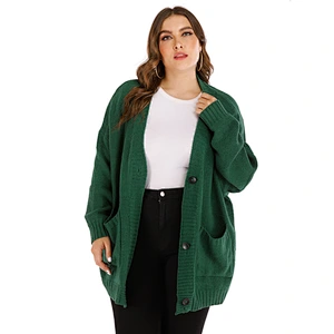 Winter pocket fashion jacket solid color plus size women cheap casual korean cardigan sweaters long loose oversized custom