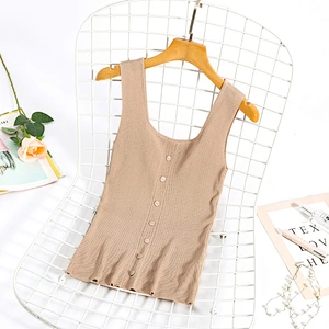 Solid color simple slim square neck women's casual knitted vest  leisure summer women top