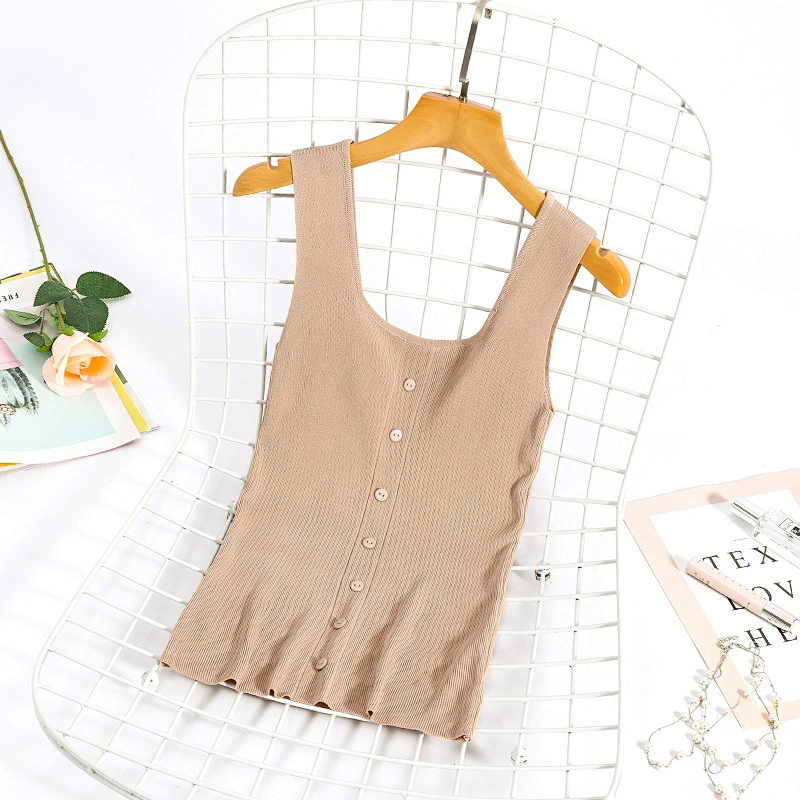 Solid color simple slim square neck women's casual knitted vest  leisure summer women top