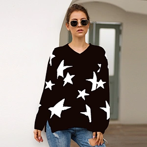Star pattern round neck pullovers sweater casual clothes women sweater