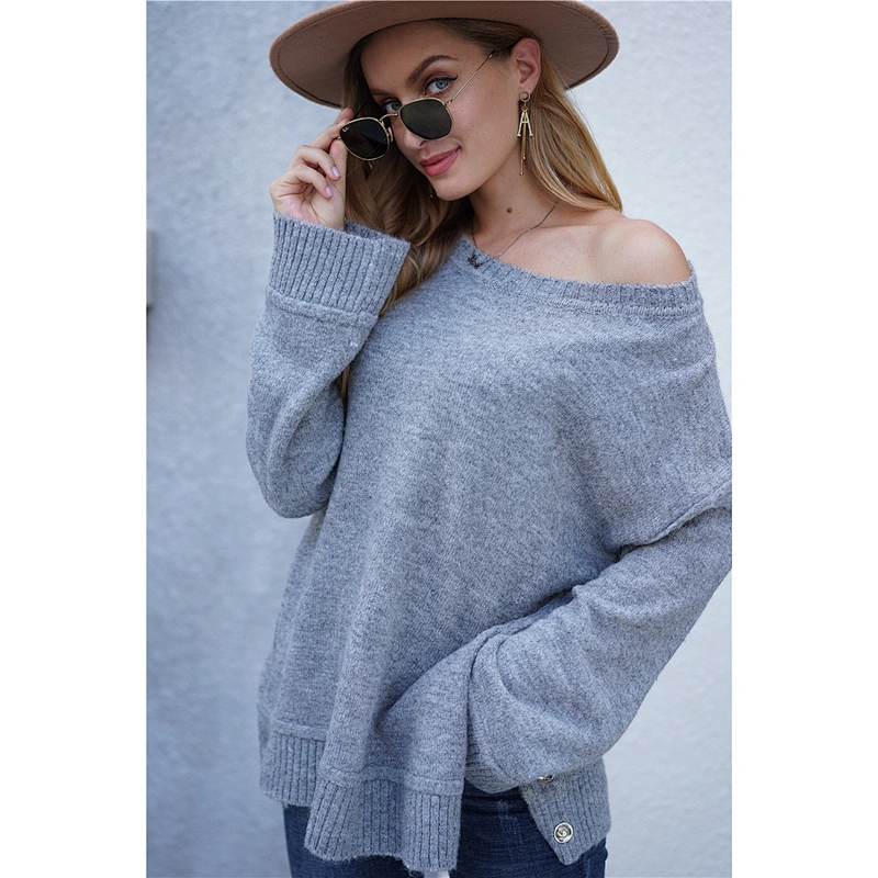 online shopping women casual elegant sweaters long sleeve pure color knit sweater latest plus size appaerl stock ropa de mujer