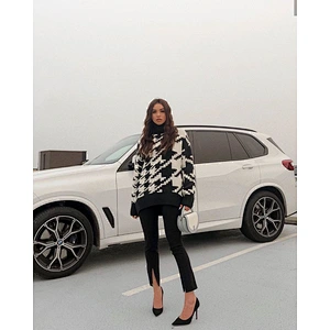 Wholesale Fall clothing for women houndstooth knitwear sweaters ladies oversized turtleneck sweate
