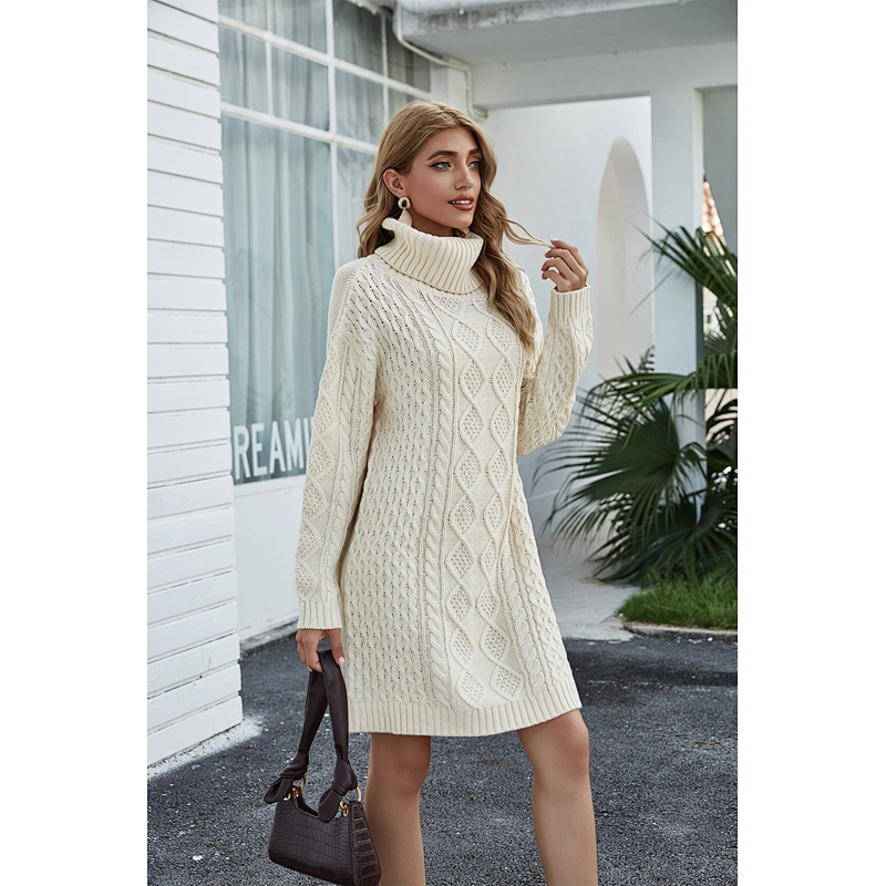 Long turtleneck sweater loose fashion casual  knitwear knitted dress for women