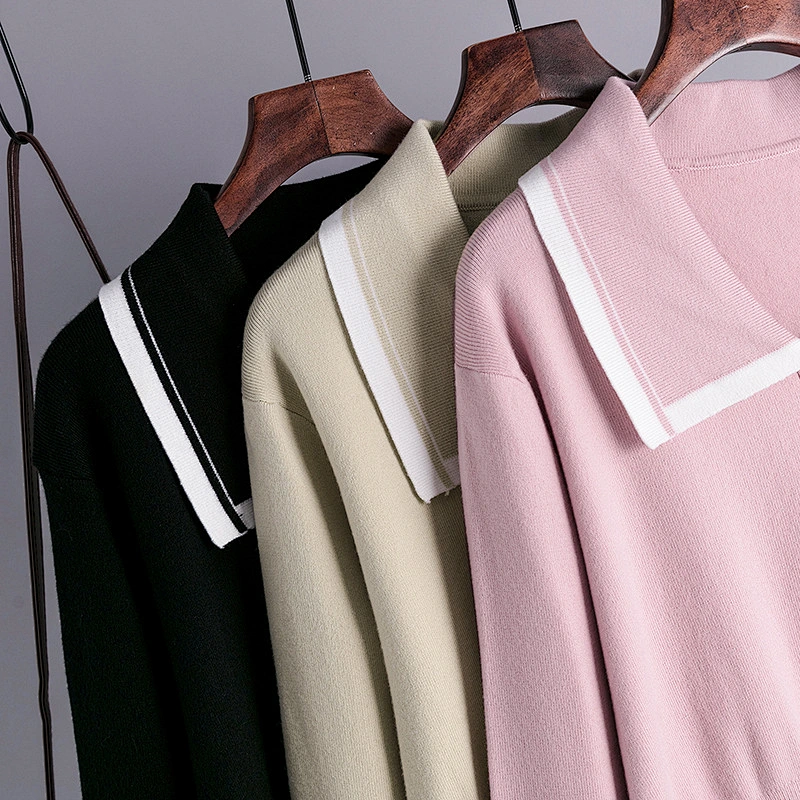 pearl button loose cardigan sweater women long sleeve collar top short jacquard turtleneck knit sweater