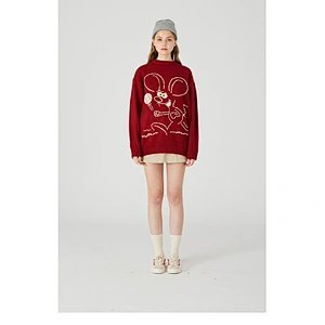 Mens cropped knitted crew neck sweater oversized heavy mouse couple pullover soft knit sweater
