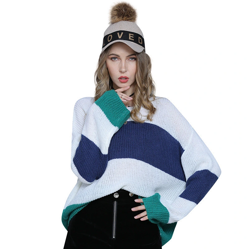 Striped pullover apparel mohair knitwear stitching trumpet sleeve sweater
