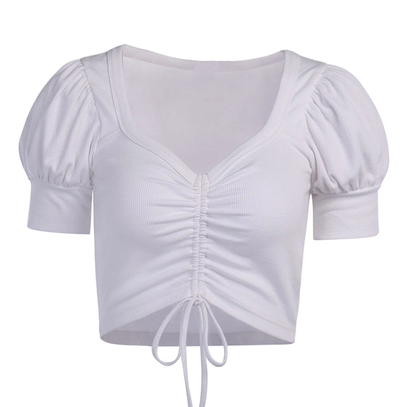 Wholesale INS Celebrities Retro Style Ruched Slim Top women summer clothing pure color ladies fashion sexy crop tops white