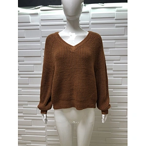 V Neck Fashion Clothes Women Pullover Sweater Casual Knitwear