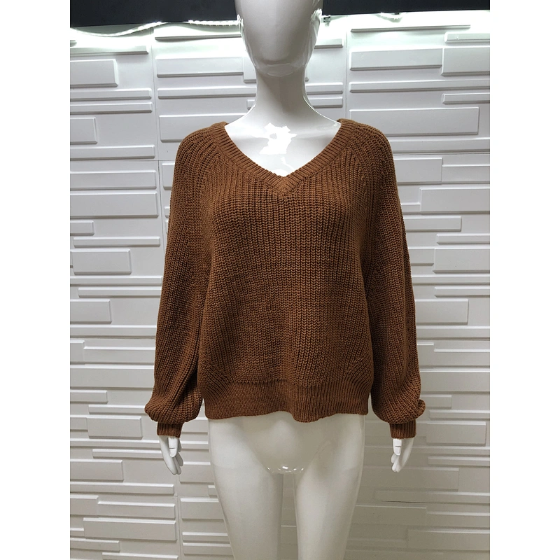 V Neck Fashion Clothes Women Pullover Sweater Casual Knitwear