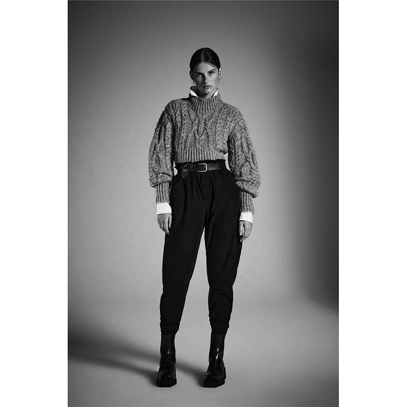 Asymmetric Cropped Cable-knit custom turtleneck crop top sweater woman warm Knitted sweater